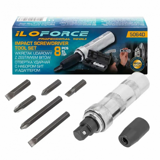 ILOFORCE Отвертка ударная с набором бит и адаптером 8пр. IF-5064D - 1