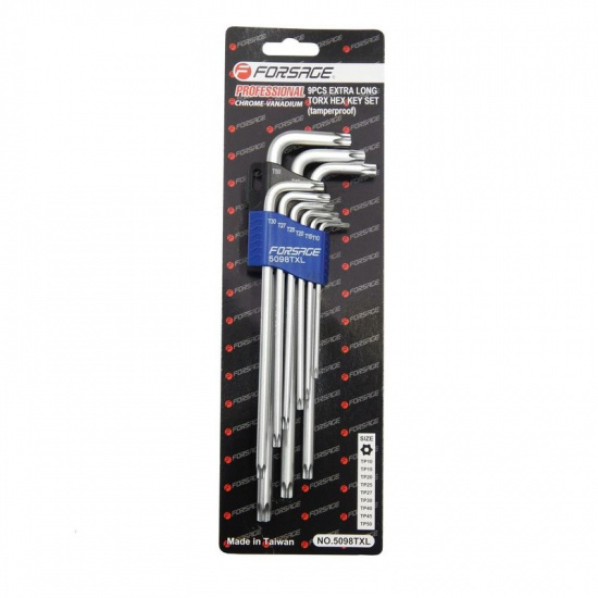 FORSAGE Набор ключей TORX Г-образных экстра длинных 9пр. (Т10Н, Т15Н, Т20Н, Т25Н,Т27Н, Т30Н, Т40Т, Т45Н,Т50Н с отверстием)в пластиковом держателе F-5098TXL - 1