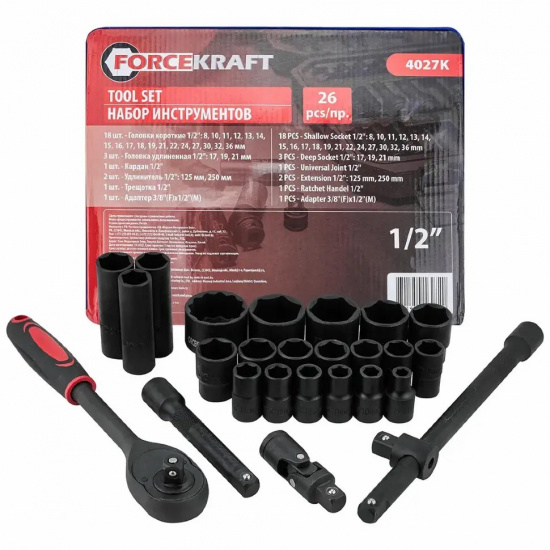 FORCEKRAFT Набор инструментов 26пр. 1/2" (6гр.) FK-4027-K - 1