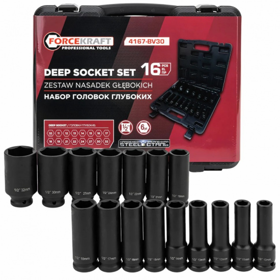 FORCEKRAFT Головки глубокие 1/2", набор 16пр. (6гр.) FK-4167-BV30 - 1
