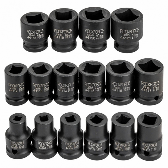 ROCK FORCE Головки ударные торцевые 1/2", набор 16пр. 4-х Гранные RF-4169-4MPB - 1
