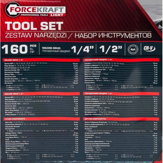 FORCEKRAFT LIGHT Набор инструментов 160пр. 1/4" 1/2" 6гр FK LIGHT-41601-5 - 1