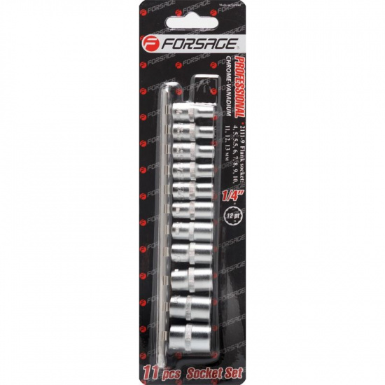 FORSAGE 1/4" Набор головок 11пр. (12 гр.)(4,5,5.5,6-13мм) на планке F-2111-9 - 1