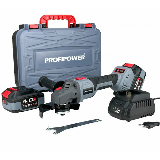 Аккумуляторная бесщеточная УШМ PROFIPOWER MKDGA-20V (20В,Li-ion-2шт, 4Ач, 125 мм, 0-9000 об/мин, З/У, в кейсе) E0080 - 1