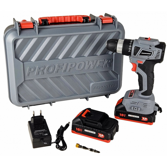 Аккумуляторный бесщеточный шуруповерт PROFIPOWER MKBL-18BT (18В,Li-ion-2шт, 2.0Ач, 0,8-10мм,40нм,магнитная бита, З/У, в кейсе) E0146 - 1