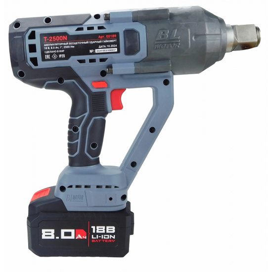 Аккумуляторный бесщеточный ударный гайковерт PROFIPOWER T-2500N (1", 18В,Li-ion-1шт, 8.0Ач, 2500Нм, З/У, в кейсе) E0189 - 1
