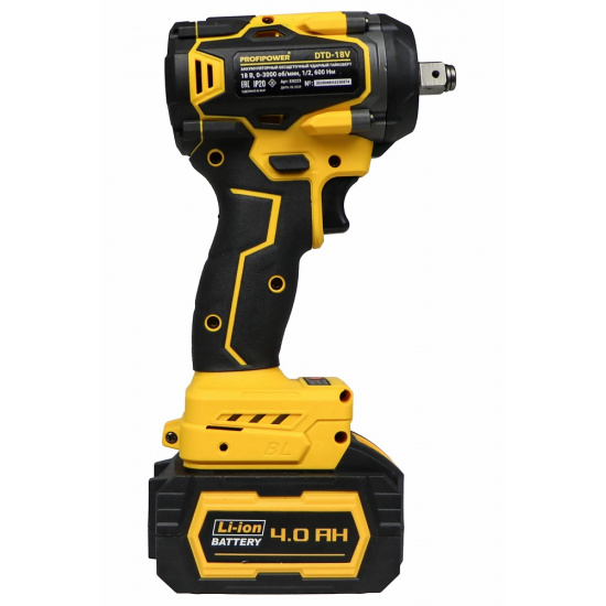 Аккумуляторный бесщеточный ударный гайковерт ProfiPower DTD-18V (18В,Li-ion-2шт, 4.0Ач, 600Нм, З/У, в кейсе) E0223 - 1