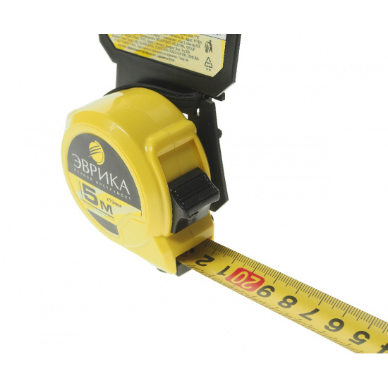 ЭВРИКА Рулетка ER-04105 5м 19мм YELLOW пластиковый корпус, фиксатор, держатель NEW - 1