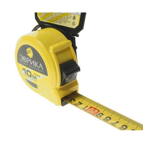 ЭВРИКА Рулетка ER-04110 10м 20мм YELLOW пластиковый корпус, фиксатор, держатель NEW - 1
