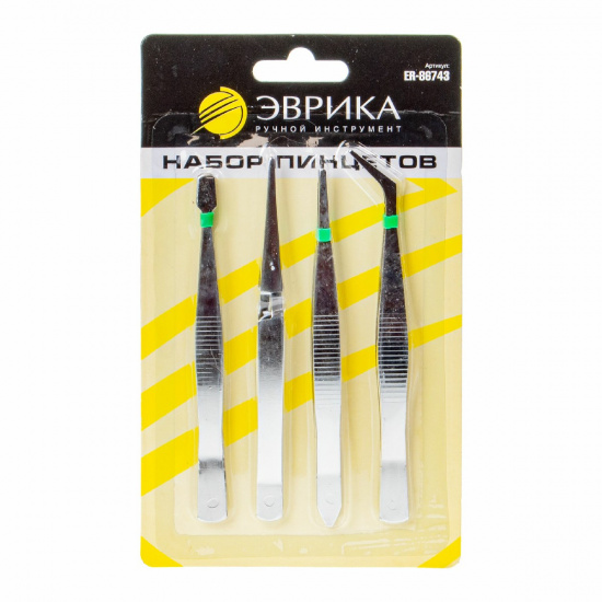 ЭВРИКА Набор пинцетов ER-86743 4пр. в блистере - 1