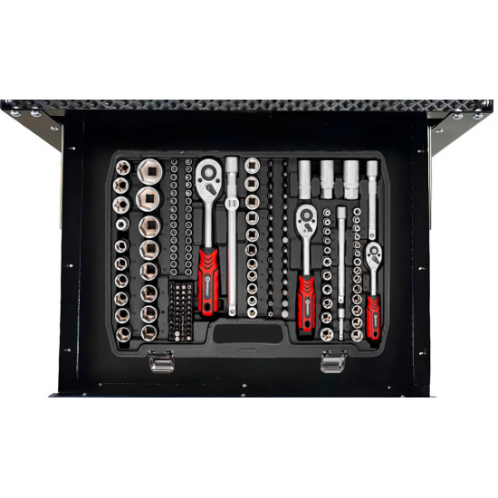 Комплект Набор инструментов FORCEKRAFT 216пр. 1/4", 3/8", 1/2" (6гр.) FK-38841-8 и Тележка инструментальная 5 ящиков, Цвет:красный - 1