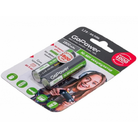 Аккумулятор AA: Ni-MH-BC2 (никель-металлгидридный) 1800mAh 1,2V GoPower - 1