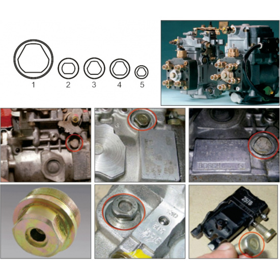 JTC Набор специальных головок для ТНВД (BOSCH) 5 пр. для BOSCH VE, TDI, CR JTC /1 JTC-4493 - 1