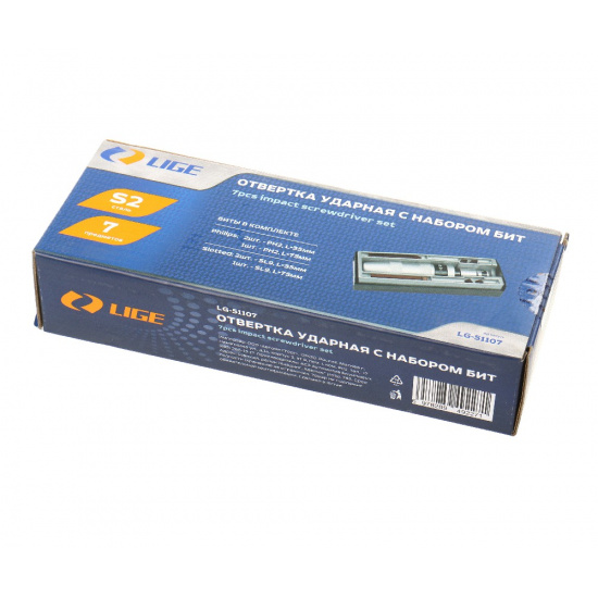 LIGE Отвертка ударная с набором бит 7пр., (PH2,SL9) в кейсе LG-51107 - 1
