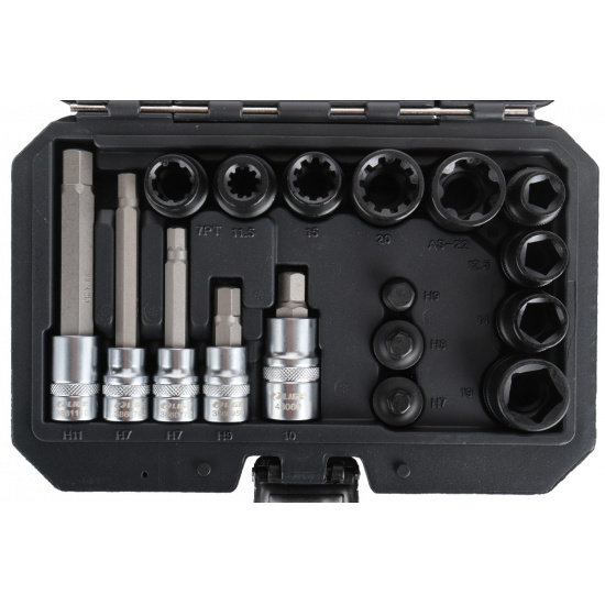 LIGE Набор головок для суппортов 1/4"&3/8"&1/2" 17пр., (H7,H8,H9,H11,Pentagon,Spline) LG-S1024 - 1