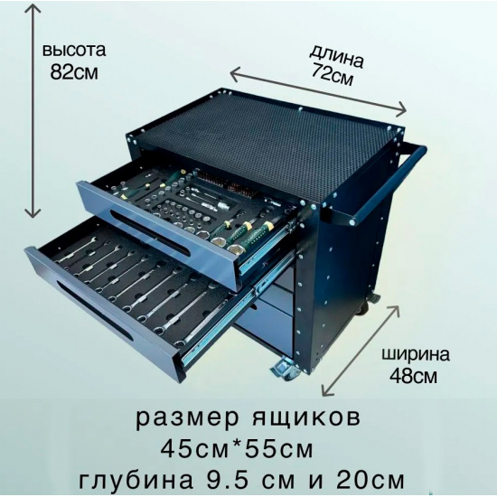 Тележка инструментальная ЖЕЛТАЯ/ЗЕЛЕНАЯ/СЕРАЯ/ЧЕРНАЯ/СИНЯЯ/КРАСНАЯ с набором инструментов ROCK FORCE 216пр.Premium Размер 820*720*480мм 5 ящиков R007216premgrey - 1